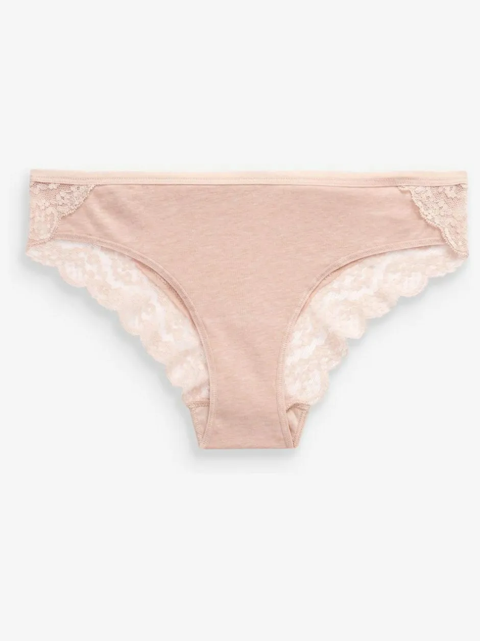 Next Grey Marl/Pink/Plum Bikini Cotton Lace Knickers 4 Pack Sale