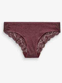 Next Grey Marl/Pink/Plum Bikini Cotton Lace Knickers 4 Pack Sale