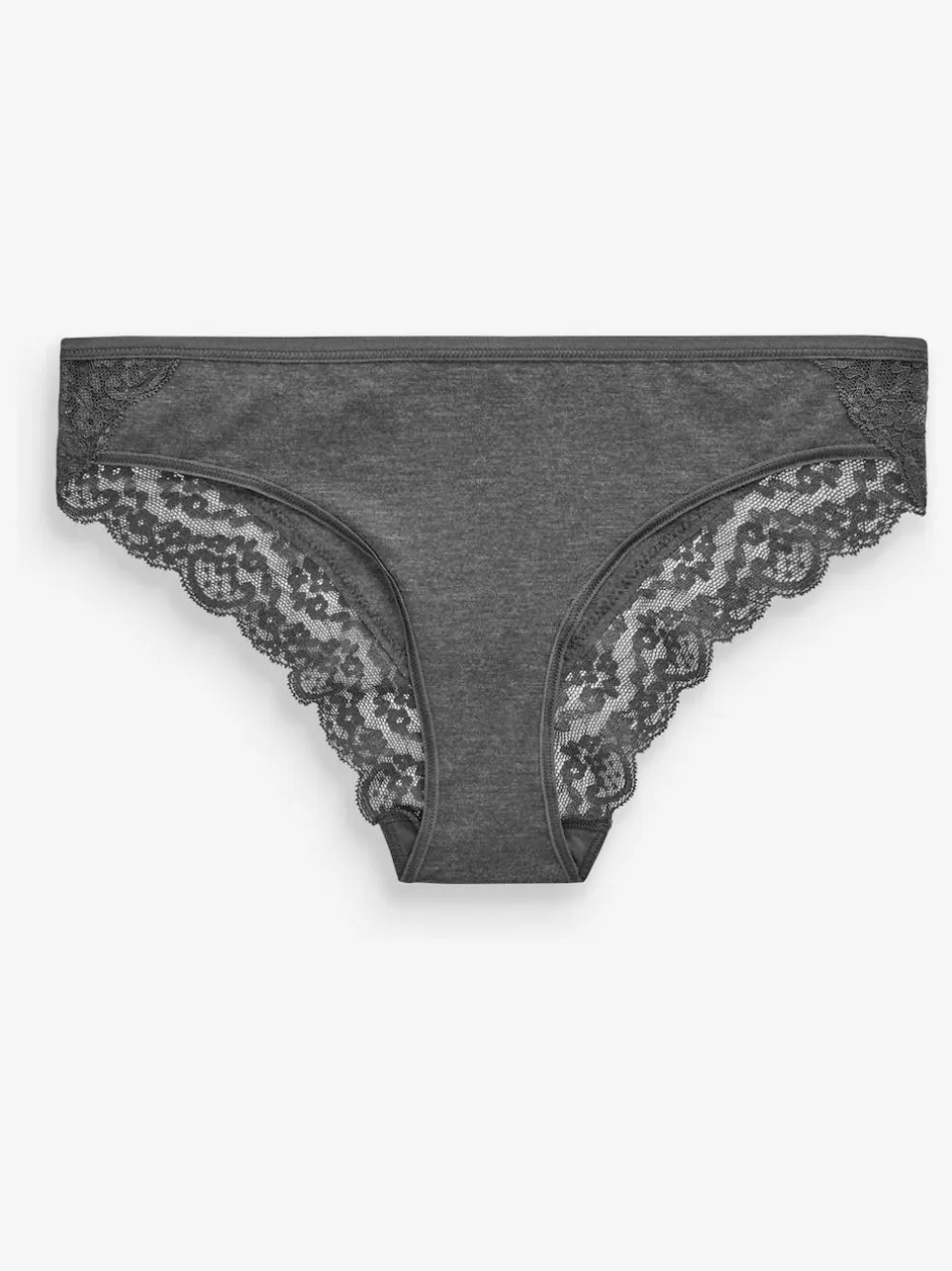 Next Grey Marl/Pink/Plum Bikini Cotton Lace Knickers 4 Pack Sale