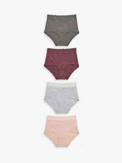 Next Grey Marl/Pink/Plum Full Brief Cotton Lace Knickers 4 Pack Best