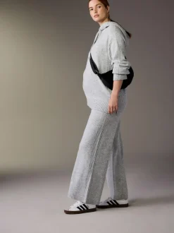 Next Grey Maternity Knitted Wide Leg Trousers Clearance