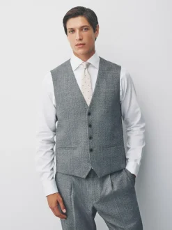 Next Merino Wool Blend Suit Waistcoat Grey Sale