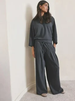 Next N.Premium Wide Leg Joggers Grey Clearance