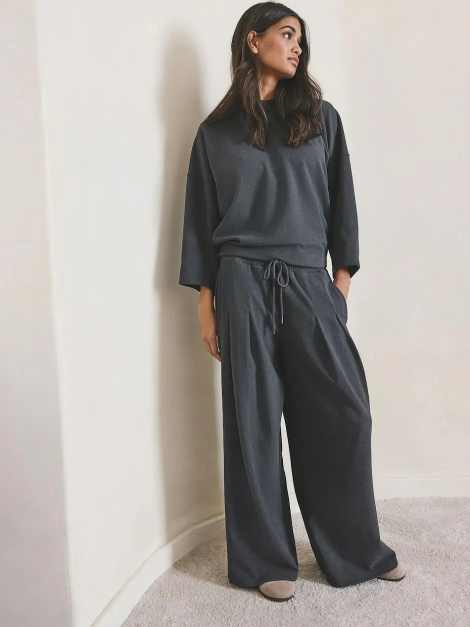 Next N.Premium Wide Leg Joggers Grey Clearance