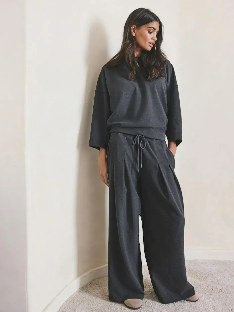Next N.Premium Wide Leg Joggers Grey Clearance