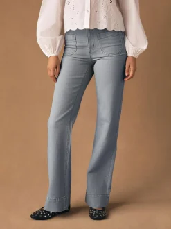 Next Patch Pocket Wide Leg Jeans Grey Sale