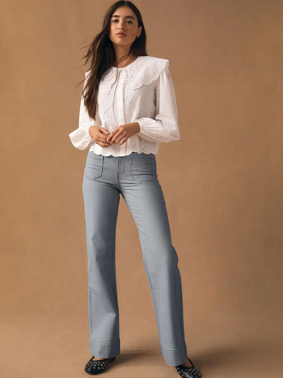 Next Patch Pocket Wide Leg Jeans Grey Sale