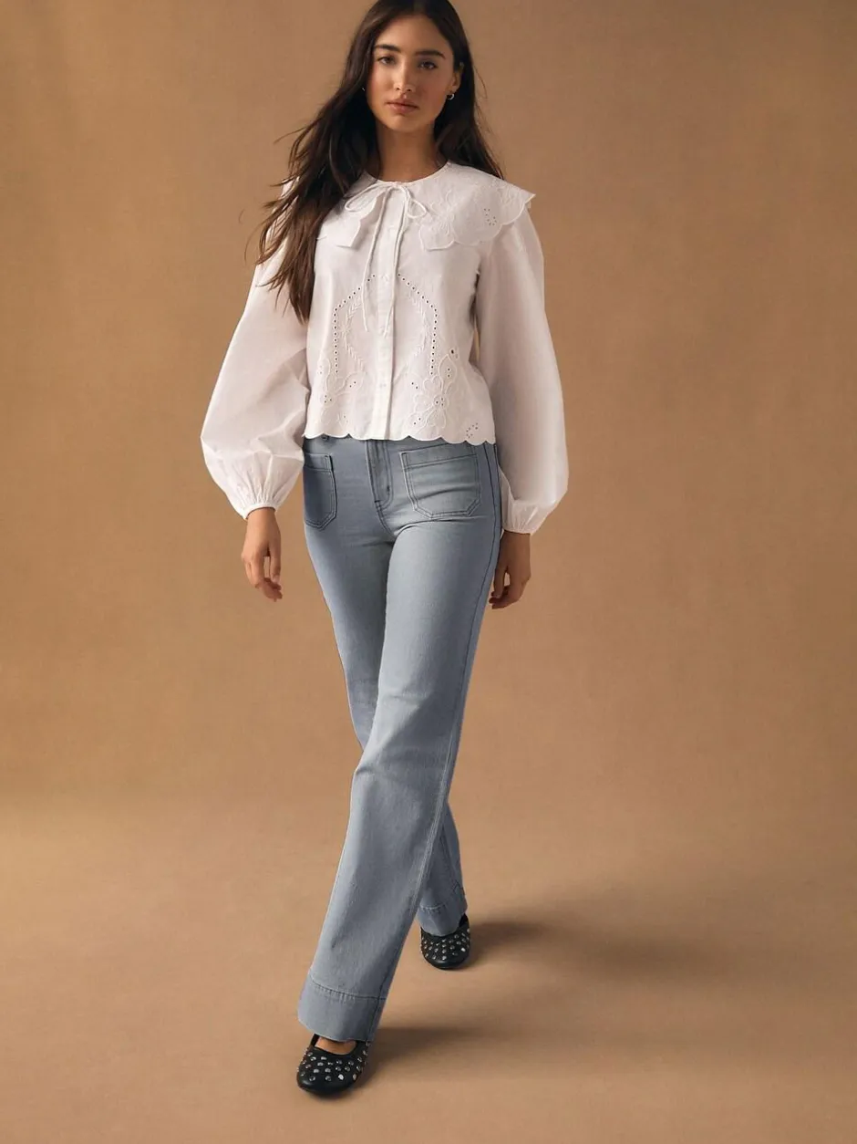 Next Patch Pocket Wide Leg Jeans Grey Sale