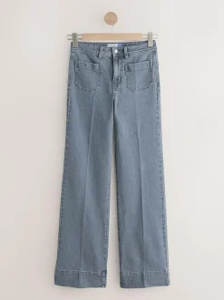Next Patch Pocket Wide Leg Jeans Grey Sale