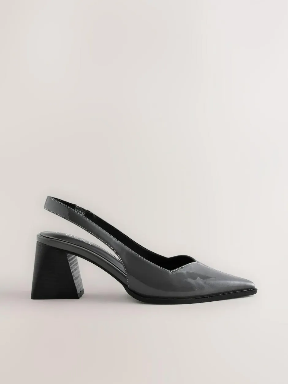 Next Forever Comfort® Pointed Toe Slingback Block Heels Grey Patent Hot