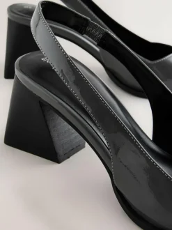 Next Forever Comfort® Pointed Toe Slingback Block Heels Grey Patent Hot