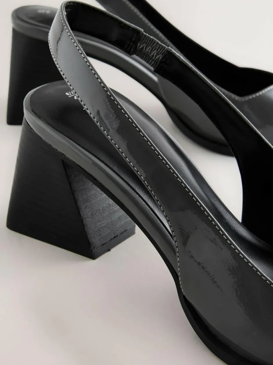 Next Forever Comfort® Pointed Toe Slingback Block Heels Grey Patent Hot