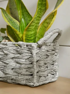 Next Plastic Wicker Small Storage Basket Grey Hot