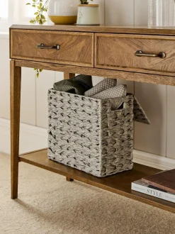 Next Plastic Wicker Storage Basket Grey Discount