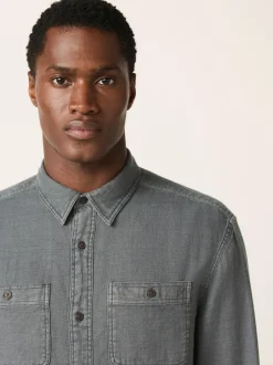 Next Regular Fit Textured Twin Pocket Long Sleeve Shirt Grey Best