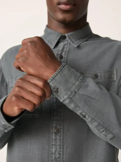 Next Regular Fit Textured Twin Pocket Long Sleeve Shirt Grey Best
