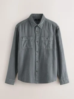 Next Regular Fit Textured Twin Pocket Long Sleeve Shirt Grey Best
