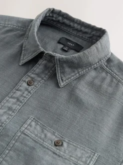 Next Regular Fit Textured Twin Pocket Long Sleeve Shirt Grey Best