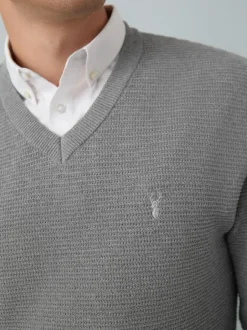 Next Regular Fit Textured Oxford Mock Shirt Jumper Grey Discount