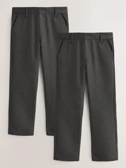 Next Regular Leg Pull On Waist School Trousers 2 Pack (3-17yrs) Grey Sale