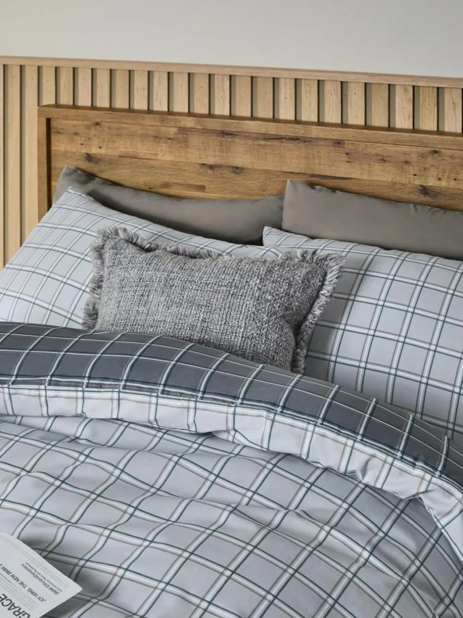 Next Grey Reversible Check Duvet Cover and Pillowcase Set Outlet