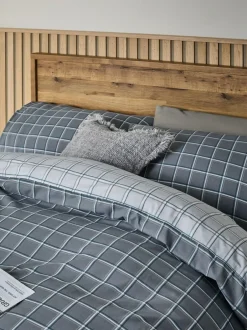 Next Grey Reversible Check Duvet Cover and Pillowcase Set Outlet