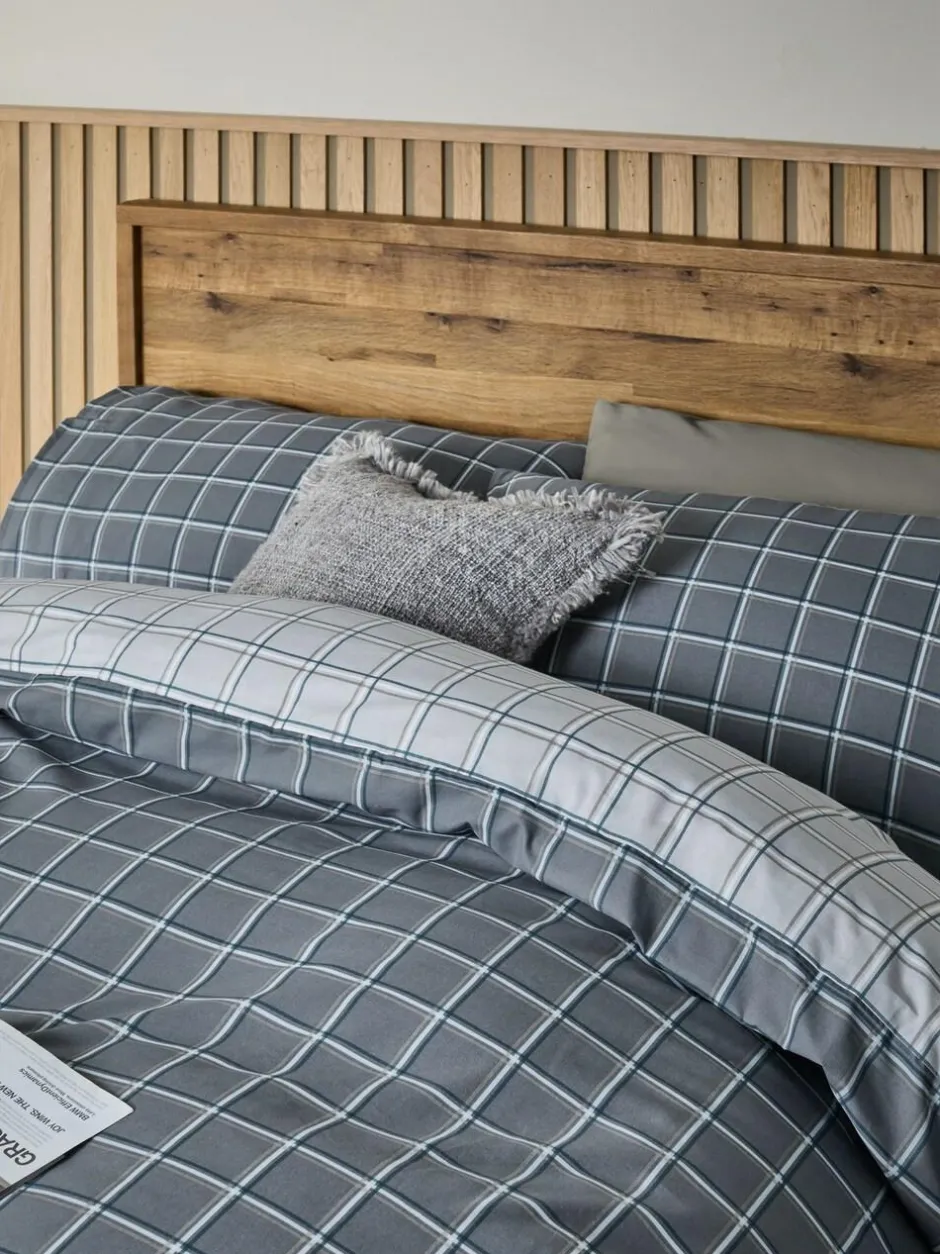 Next Grey Reversible Check Duvet Cover and Pillowcase Set Outlet