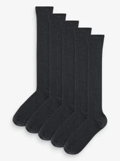 Next 5 Pack Cotton Rich Knee High Socks Grey Ribbed