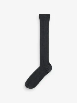 Next 5 Pack Cotton Rich Knee High Socks Grey Ribbed