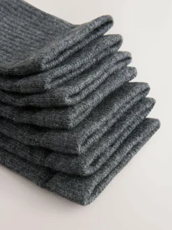 Next Ribbed Cotton Rich Socks 7 Pack Grey Outlet