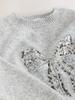 Next Grey Sequin Bow Jumper (3-16yrs) Online
