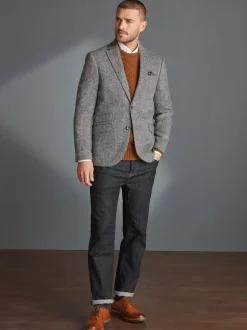 Next Signature Harris Tweed British Wool Blazer Grey Best
