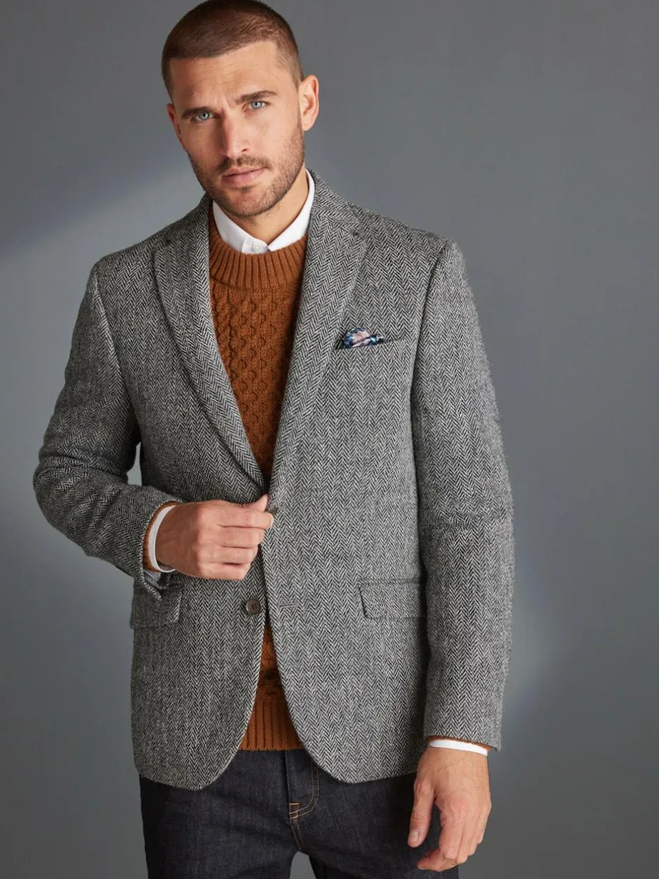 Next Signature Harris Tweed British Wool Blazer Grey Best