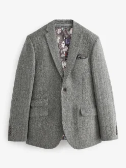 Next Signature Harris Tweed British Wool Blazer Grey Best