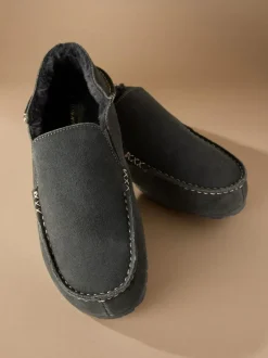 Next Signature Kickdown Suede Moccasin Slippers Grey Online