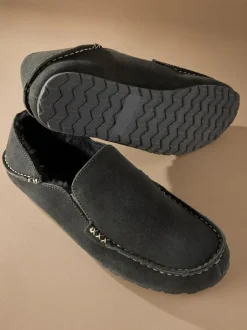 Next Signature Kickdown Suede Moccasin Slippers Grey Online