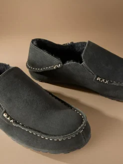 Next Signature Kickdown Suede Moccasin Slippers Grey Online