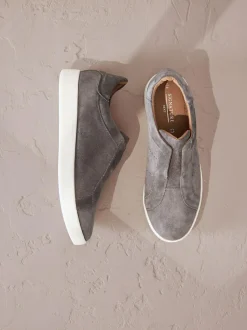 Next Signature Premium Leather Laceless Slip-On Trainers Grey Sale