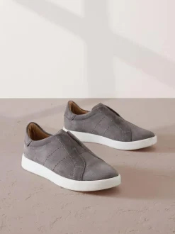 Next Signature Premium Leather Laceless Slip-On Trainers Grey Sale