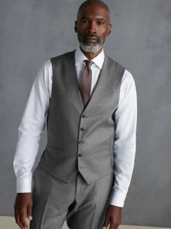 Next Signature Zignone Italian Wool Cashmere Blend Flannel Suit Waistcoat Grey Best