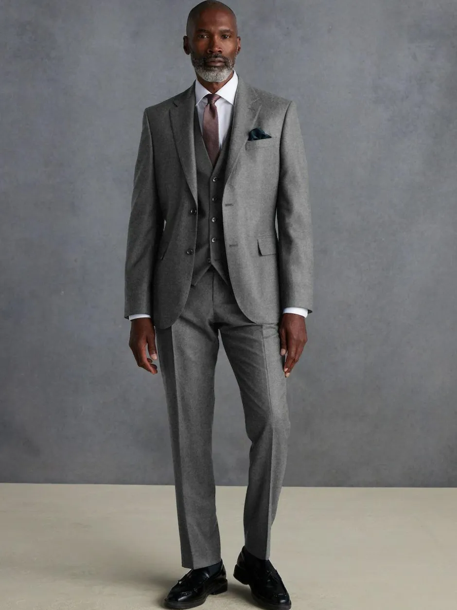Next Signature Zignone Italian Wool Cashmere Blend Flannel Suit Waistcoat Grey Best