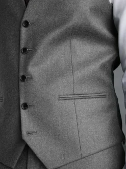 Next Signature Zignone Italian Wool Cashmere Blend Flannel Suit Waistcoat Grey Best