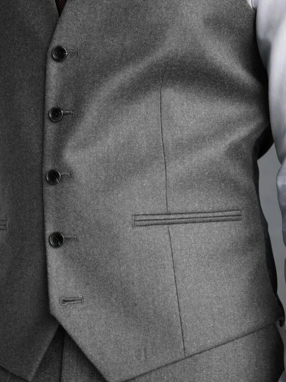 Next Signature Zignone Italian Wool Cashmere Blend Flannel Suit Waistcoat Grey Best