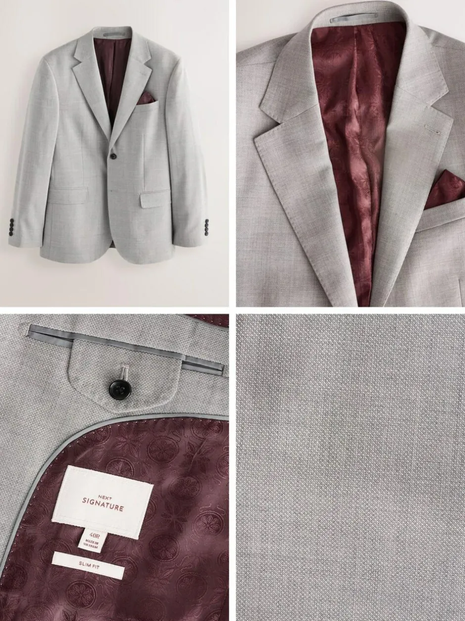 Next Slim Fit Signature Tollegno Italian Wool Textured Suit Jacket Grey Online