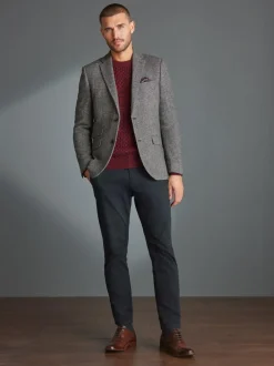 Next Slim Fit Signature Wool Blend Herringbone Nova Fides Blazer Grey Best