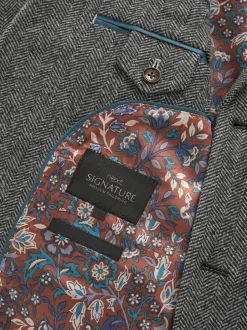 Next Slim Fit Signature Wool Blend Herringbone Nova Fides Blazer Grey Best
