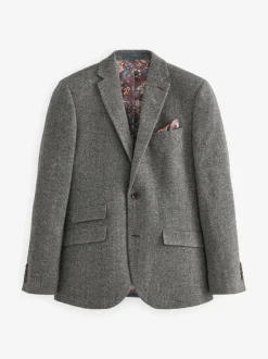 Next Slim Fit Signature Wool Blend Herringbone Nova Fides Blazer Grey Best