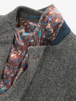 Next Slim Fit Signature Wool Blend Herringbone Nova Fides Blazer Grey Best