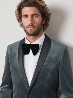 Next Slim Fit Velvet Blazer Grey