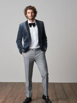 Next Slim Fit Velvet Blazer Grey